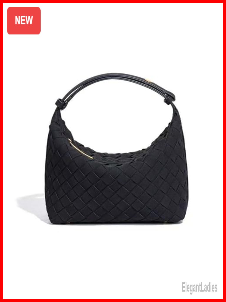 Hand Woven Suede Leather Hobo Shoulder Bag Tote Top-Handle